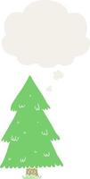 cartoon christmas tree and thought bubble in retro style vector