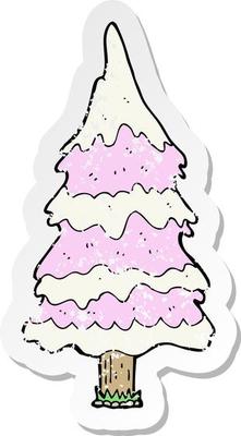 retro distressed sticker of a cartoon snowy pink tree