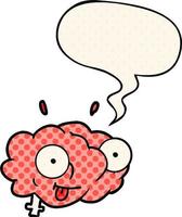 funny cartoon brain and speech bubble in comic book style vector