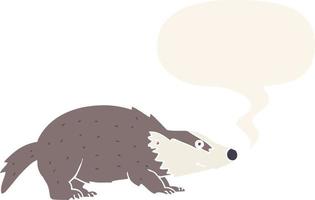 cartoon badger and speech bubble in retro style vector