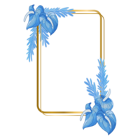 Watercolor Leaf and Flower Frame, Blue leaves clipart png