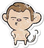 distressed sticker of a cartoon suspicious monkey vector