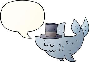 cartoon shark wearing top hat and speech bubble in smooth gradient style vector