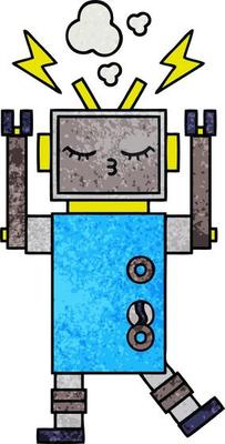 retro grunge texture cartoon malfunctioning robot