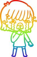 rainbow gradient line drawing cartoon girl crying vector