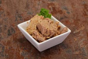 Canned tuna fish in the bowl photo