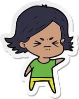 sticker of a cartoon angry girl vector