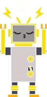flat color retro cartoon malfunctioning robot vector