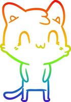 rainbow gradient line drawing cartoon happy cat vector