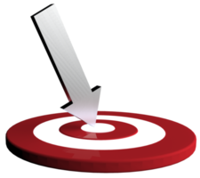 Silver arrow hit in the target. Business concept. 3D Illustration. png