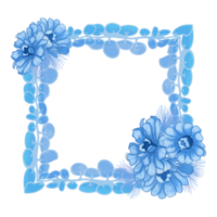 aquarel blad en bloem frame, blauwe bladeren clipart png