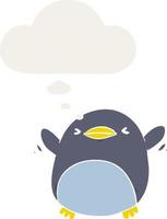 cute cartoon flapping penguin and thought bubble in retro style vector