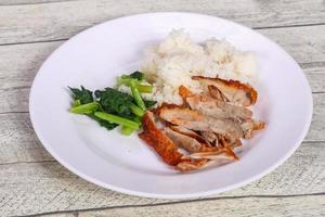 Rice with roasted duck breast photo