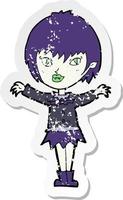 retro distressed sticker of a cartoon vampire girl vector