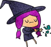 textured cartoon of cute kawaii witch vector