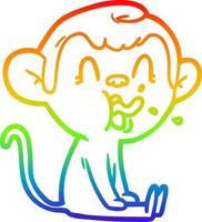 dibujo de línea de gradiente de arco iris mono de dibujos animados loco sentado vector