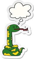 cartoon hissing snake and thought bubble as a printed sticker vector