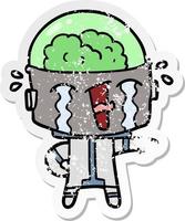 distressed sticker of a cartoon crying robot vector