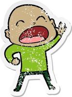 distressed sticker of a cartoon shouting bald man vector