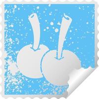 quirky distressed square peeling sticker symbol cherries vector