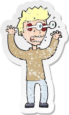 retro distressed sticker of a cartoon terrified man