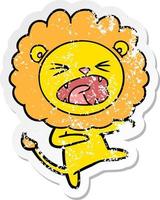 distressed sticker of a cartoon angry lion vector