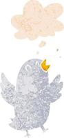 cartoon bird singing and thought bubble in retro textured style vector