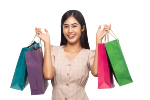 Beautiful young asian woman with shopping bags, Png file