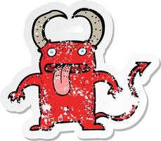 retro distressed sticker of a cartoon little devil vector