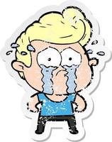 distressed sticker of a cartoon crying man vector