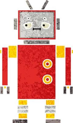retro illustration style cartoon robot