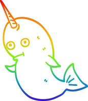 rainbow gradient line drawing cartoon narwhal vector