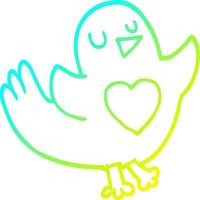 cold gradient line drawing cartoon bird with love heart vector