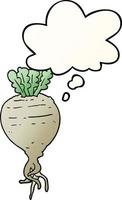 cartoon root vegetable and thought bubble in smooth gradient style