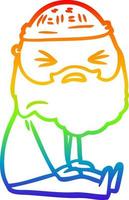 rainbow gradient line drawing cartoon man with beard vector