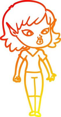 warm gradient line drawing pretty cartoon elf girl