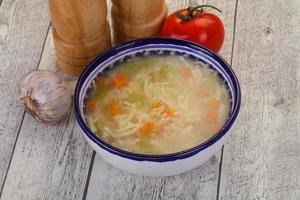 Chicken soup with noodles photo