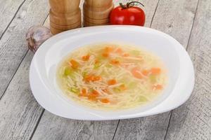 Chicken soup with noodles photo