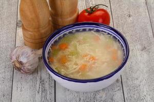 Chicken soup with noodles photo