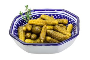 Marinated cucumbers, pickles in a bowl photo