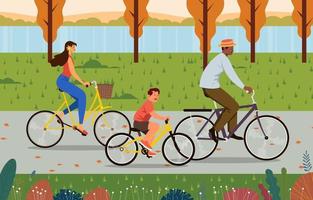 Happy Family Riding Bicycle Together vector