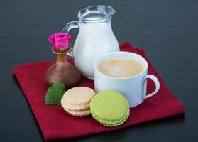 Coffee with macaroons and milk photo