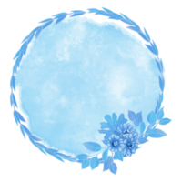 Watercolor Leaf and Flower Frame, Blue leaves clipart
