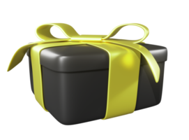 Realistic 3D Gift Black Box and Yellow Bow. Cutout. png