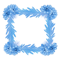 cadre aquarelle feuille et fleur, clipart feuilles bleues png