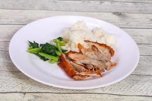 Rice with roasted duck breast photo