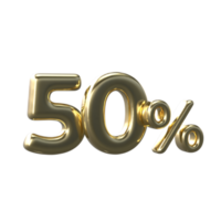 3D Gold Number 50 Percent png