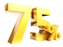 75 Prozent goldenes Symbol, 3D-Darstellung png