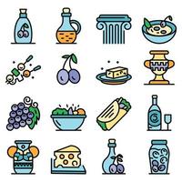 Greek cuisine icons vector flat