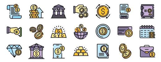 conjunto de iconos de metales bancarios vector plano